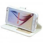 Wholesale Samsung Galaxy S6 Star Diamond Flip Leather Wallet Case with Strap (White)